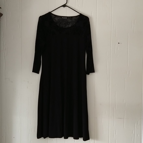 Nina Leonard Black Size Small Dress Lace Arms & Ne - Picture 1 of 5